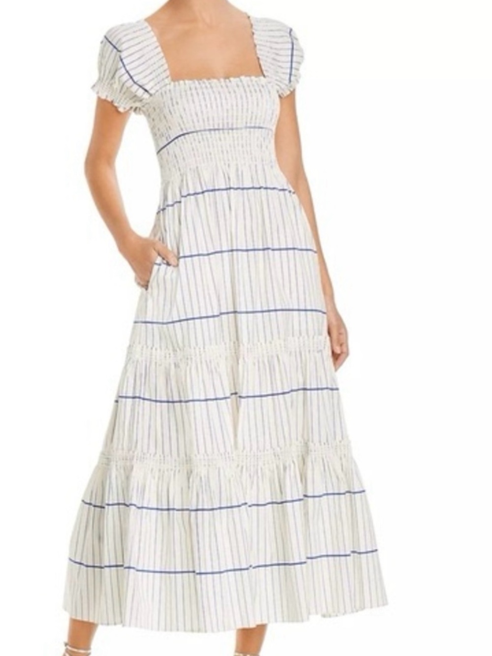 Tory Burch White Maxi Dress with Blue Stripes